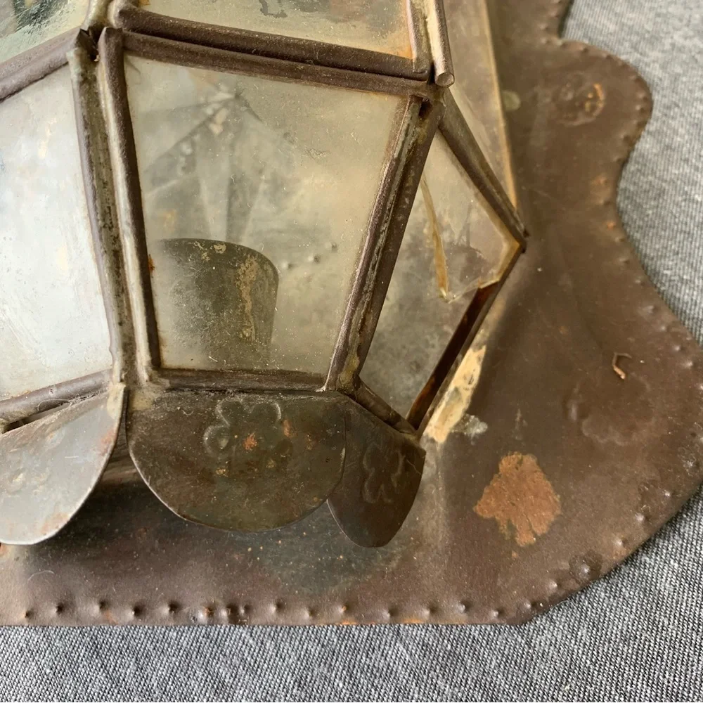 Vintage Tin Glass Rustic Wall Lantern Farmhouse